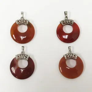 Handmade Silver Holder Carnelian Gemstone Donut Pendant