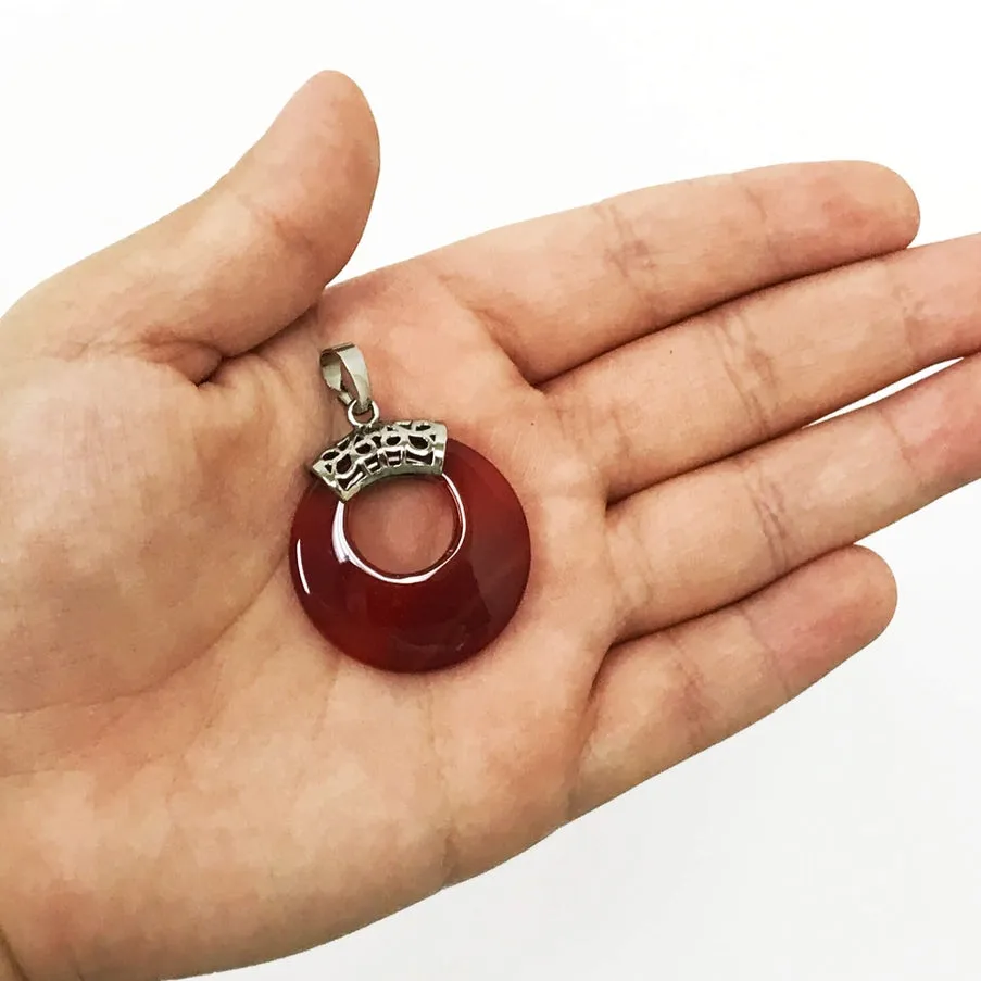 Handmade Silver Holder Carnelian Gemstone Donut Pendant