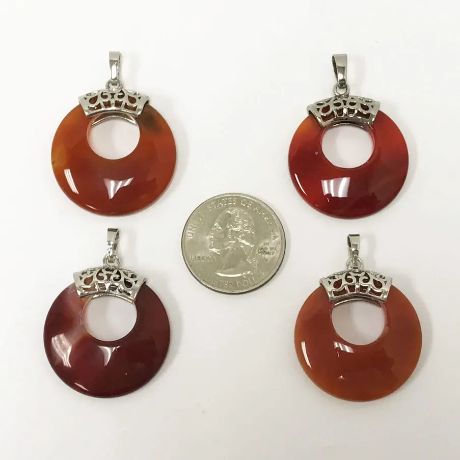 Handmade Silver Holder Carnelian Gemstone Donut Pendant