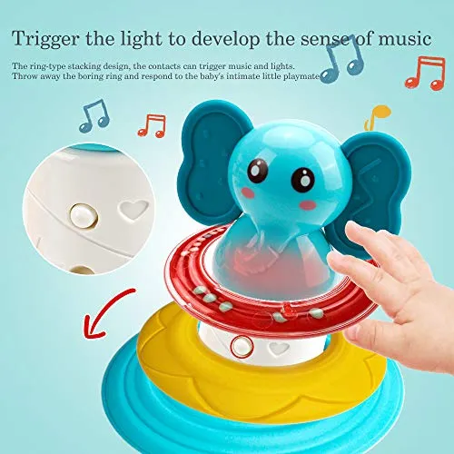 HE21002 Baby Stacking Rings Musical Toys - Building Rings Stacker & Teethers Early Educational Learning Stacking Toys with Sounds & Songs Tumbler Toys Baby Interactive Toy for Babies Toddlers Ages 6 Months 