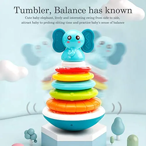 HE21002 Baby Stacking Rings Musical Toys - Building Rings Stacker & Teethers Early Educational Learning Stacking Toys with Sounds & Songs Tumbler Toys Baby Interactive Toy for Babies Toddlers Ages 6 Months 