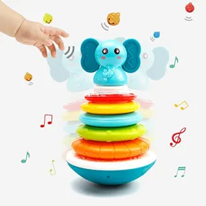 HE21002 Baby Stacking Rings Musical Toys - Building Rings Stacker & Teethers Early Educational Learning Stacking Toys with Sounds & Songs Tumbler Toys Baby Interactive Toy for Babies Toddlers Ages 6 Months 