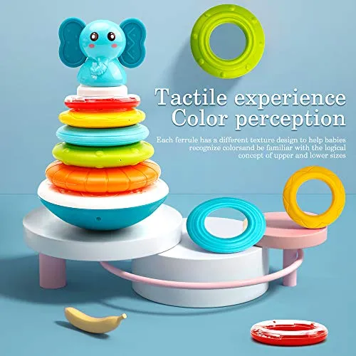 HE21002 Baby Stacking Rings Musical Toys - Building Rings Stacker & Teethers Early Educational Learning Stacking Toys with Sounds & Songs Tumbler Toys Baby Interactive Toy for Babies Toddlers Ages 6 Months 