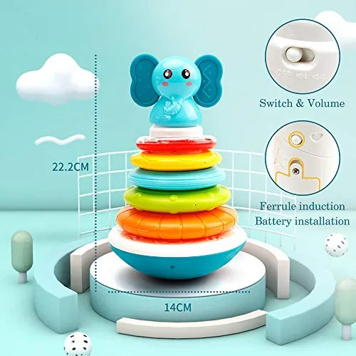 HE21002 Baby Stacking Rings Musical Toys - Building Rings Stacker & Teethers Early Educational Learning Stacking Toys with Sounds & Songs Tumbler Toys Baby Interactive Toy for Babies Toddlers Ages 6 Months 