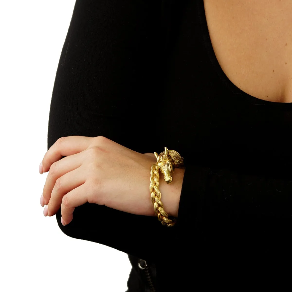 Hermes Horse Head Yellow Gold Bangle Bracelet