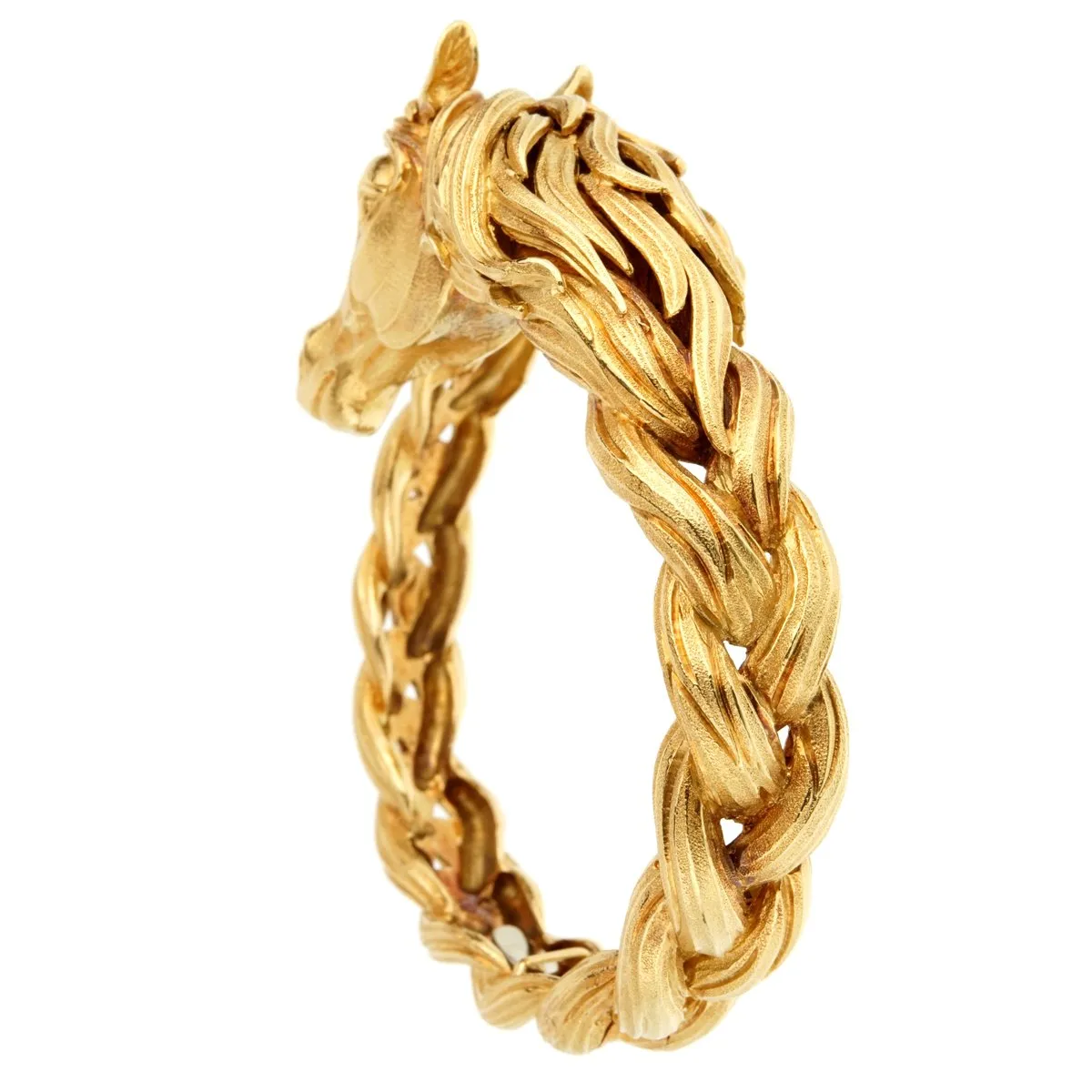 Hermes Horse Head Yellow Gold Bangle Bracelet