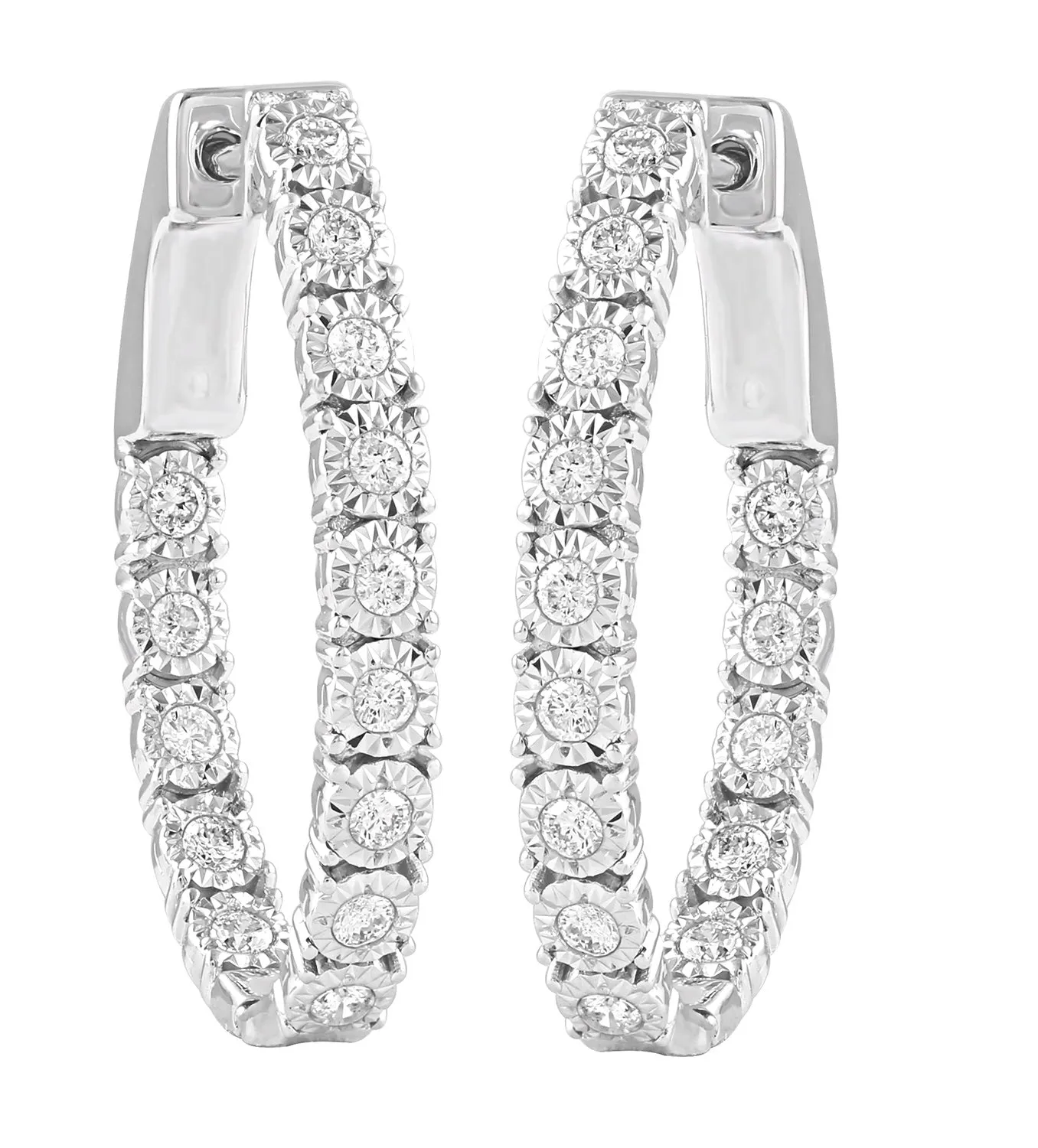 Inside-out Oval Miracle 1/2ctw Diamond Hoops Made In 14K White Gold