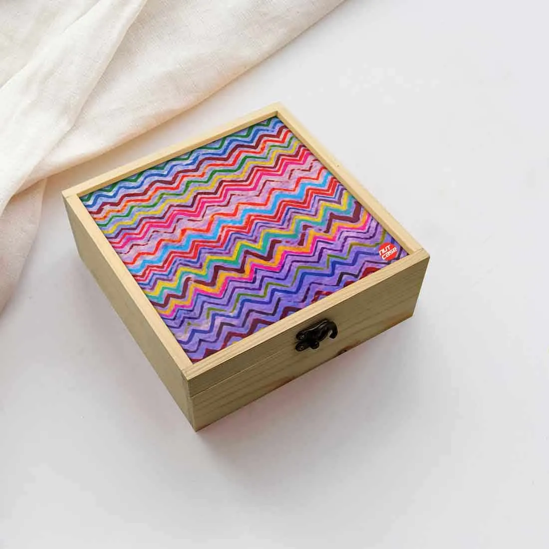 Jewellery Box Wooden Jewelry Organizer -  Colorful Zigzag