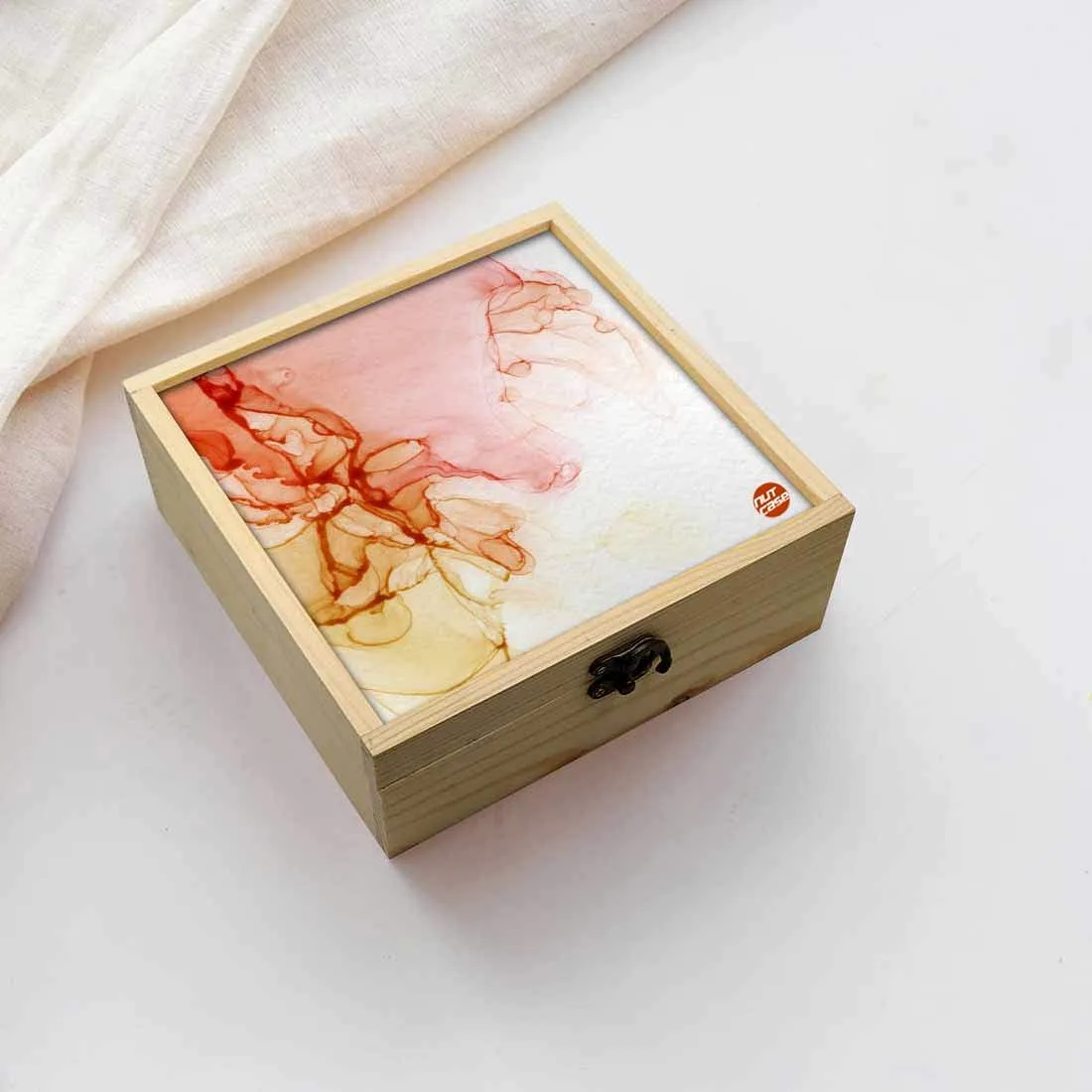 Jewellery Box Wooden Jewelry Organizer -  Orange Golden Ink Watercolor