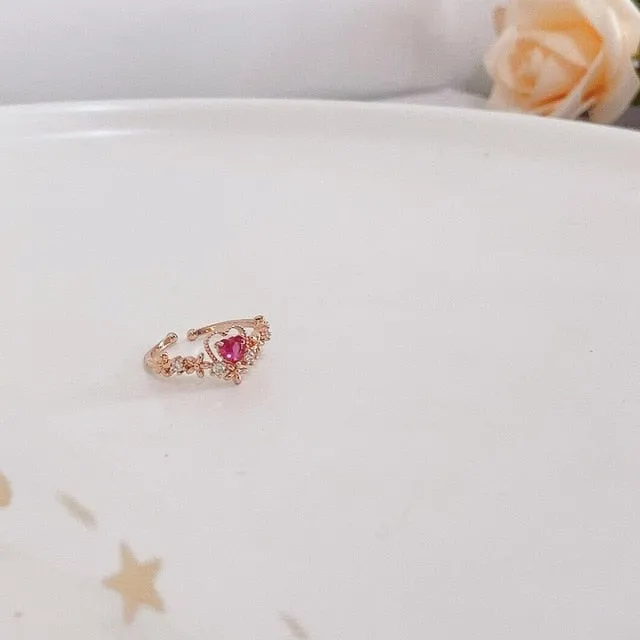 Korean Fashion  Colorful Heart  Flower Cubic Zircon Adjustable Rings