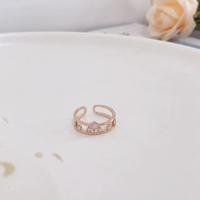 Korean Fashion  Colorful Heart  Flower Cubic Zircon Adjustable Rings