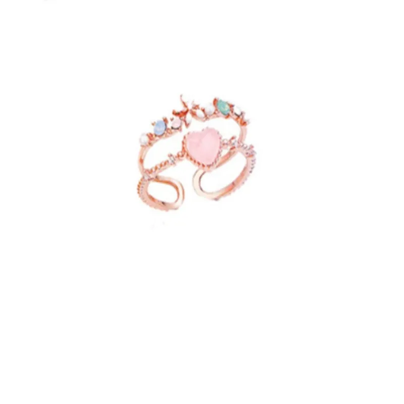 Korean Fashion  Colorful Heart  Flower Cubic Zircon Adjustable Rings