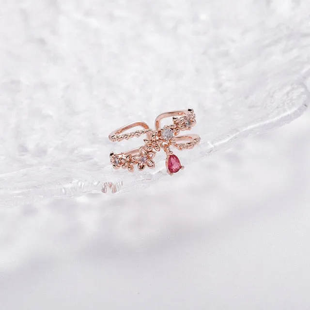 Korean Fashion  Colorful Heart  Flower Cubic Zircon Adjustable Rings
