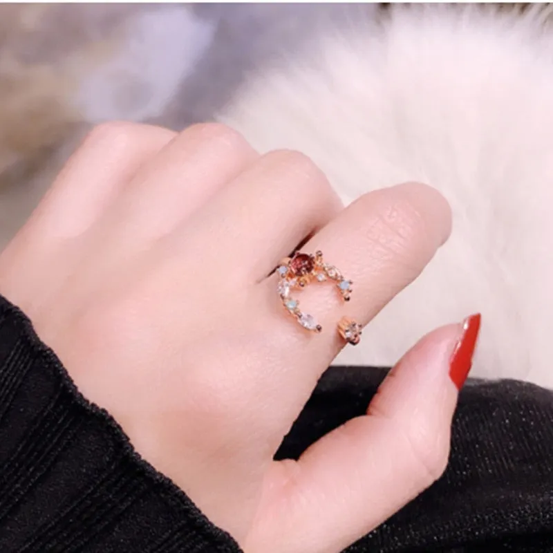 Korean Fashion  Colorful Heart  Flower Cubic Zircon Adjustable Rings