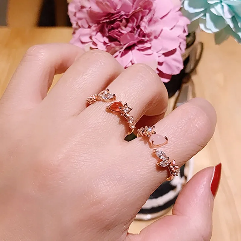 Korean Fashion  Colorful Heart  Flower Cubic Zircon Adjustable Rings