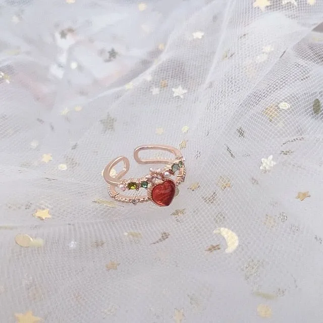 Korean Fashion  Colorful Heart  Flower Cubic Zircon Adjustable Rings