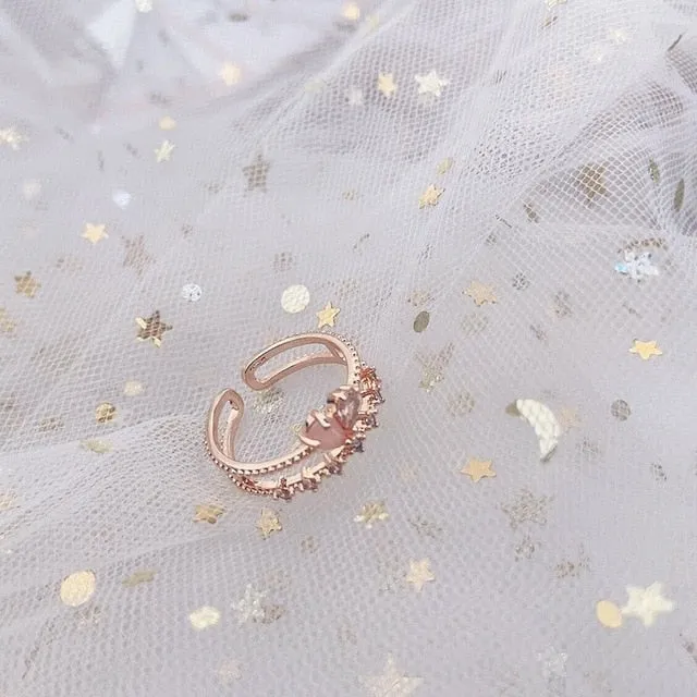 Korean Fashion  Colorful Heart  Flower Cubic Zircon Adjustable Rings