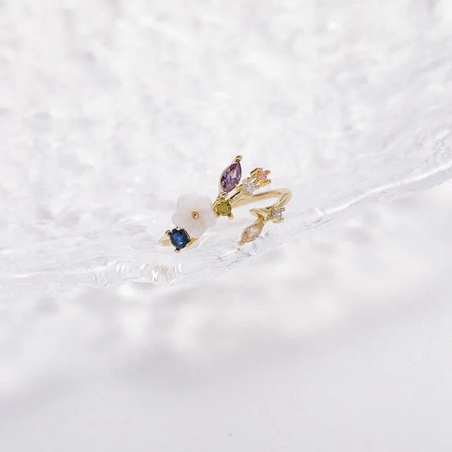Korean Fashion  Colorful Heart  Flower Cubic Zircon Adjustable Rings