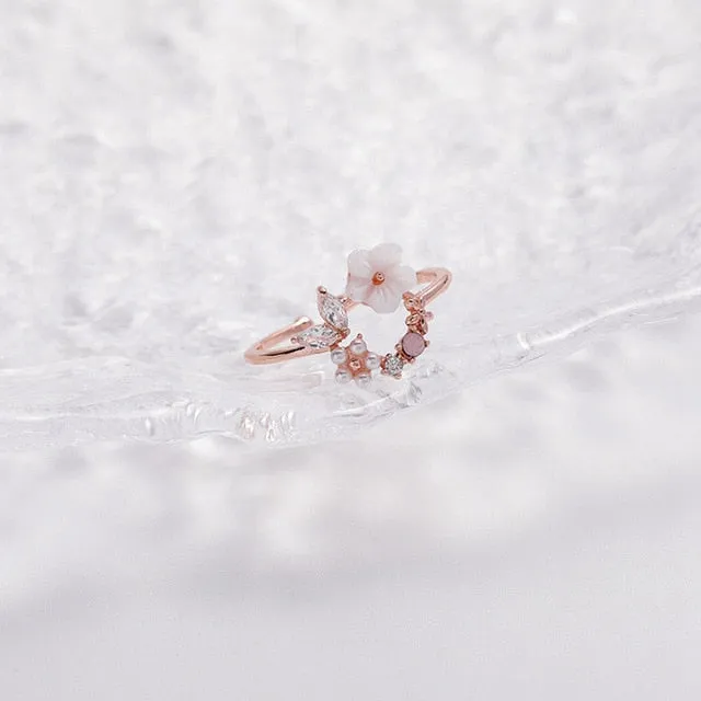 Korean Fashion  Colorful Heart  Flower Cubic Zircon Adjustable Rings