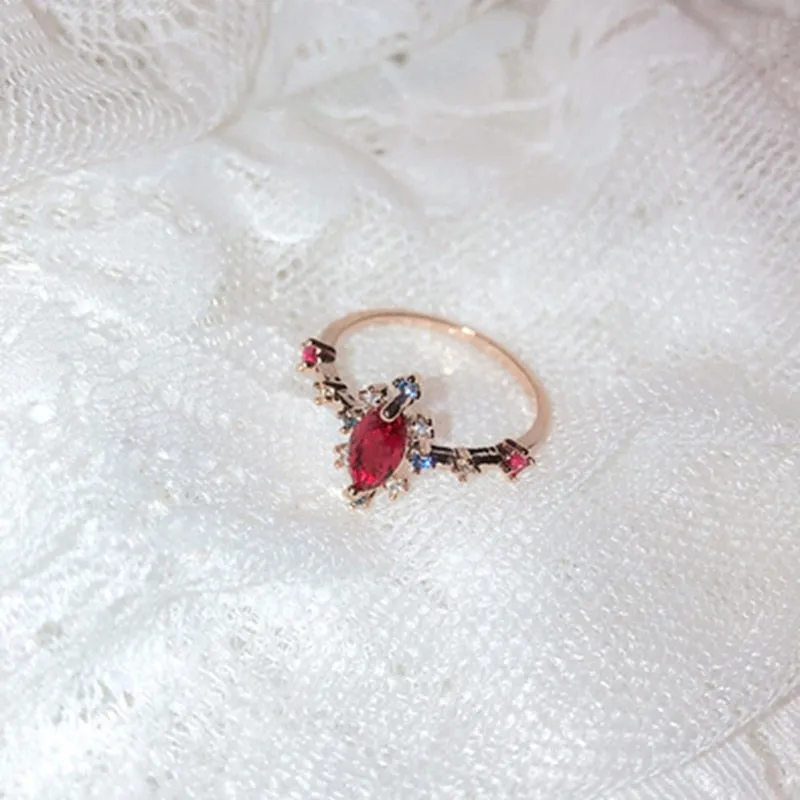 Korean Fashion  Colorful Heart  Flower Cubic Zircon Adjustable Rings