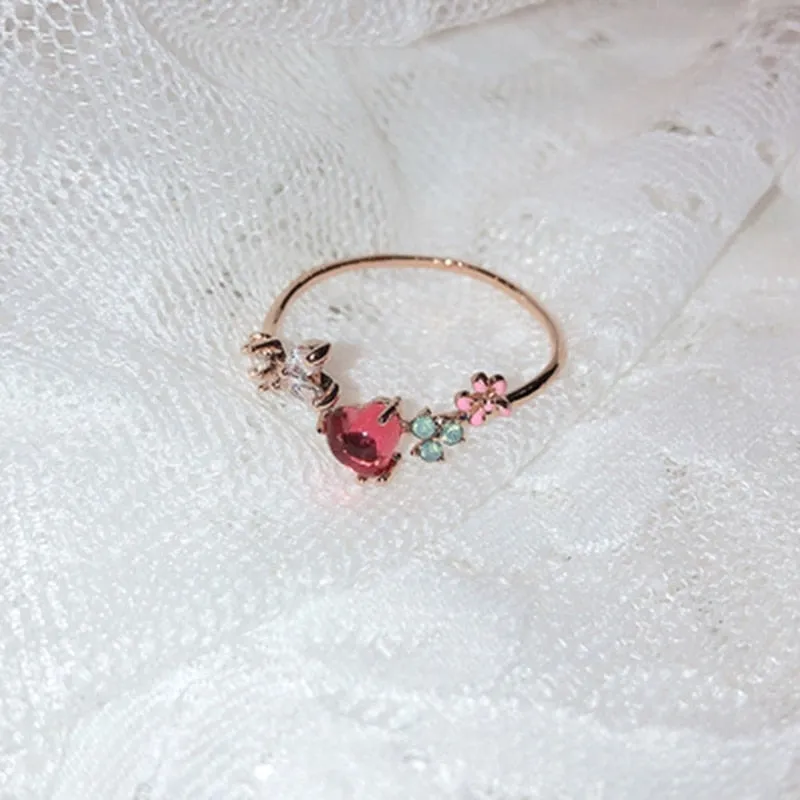 Korean Fashion  Colorful Heart  Flower Cubic Zircon Adjustable Rings