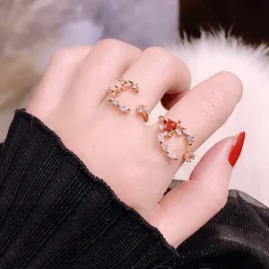 Korean Fashion  Colorful Heart  Flower Cubic Zircon Adjustable Rings