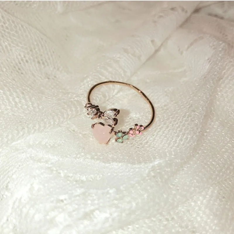 Korean Fashion  Colorful Heart  Flower Cubic Zircon Adjustable Rings