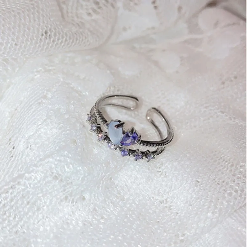 Korean Fashion  Colorful Heart  Flower Cubic Zircon Adjustable Rings