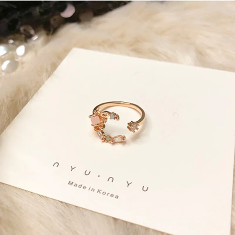 Korean Fashion  Colorful Heart  Flower Cubic Zircon Adjustable Rings