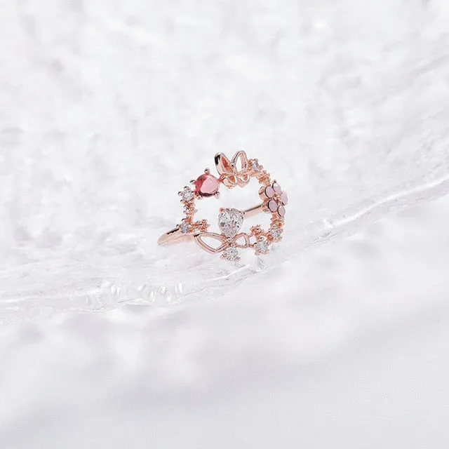 Korean Fashion  Colorful Heart  Flower Cubic Zircon Adjustable Rings