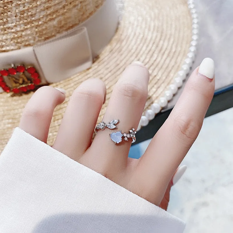 Korean Fashion  Colorful Heart  Flower Cubic Zircon Adjustable Rings