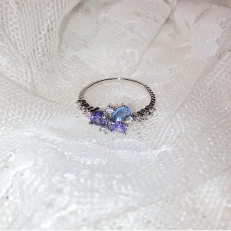 Korean Fashion  Colorful Heart  Flower Cubic Zircon Adjustable Rings