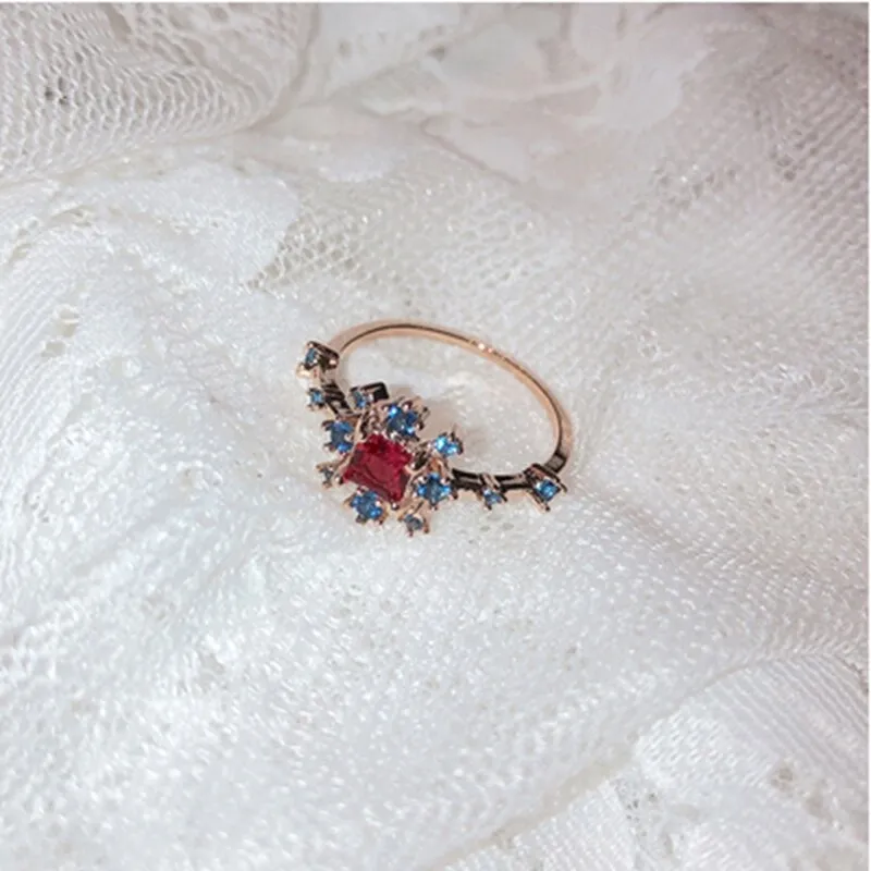 Korean Fashion  Colorful Heart  Flower Cubic Zircon Adjustable Rings
