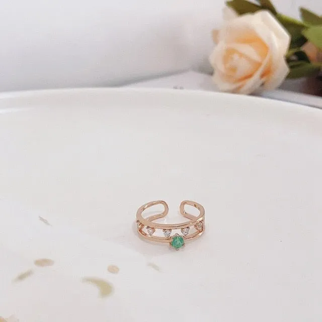 Korean Fashion  Colorful Heart  Flower Cubic Zircon Adjustable Rings