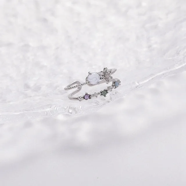 Korean Fashion  Colorful Heart  Flower Cubic Zircon Adjustable Rings