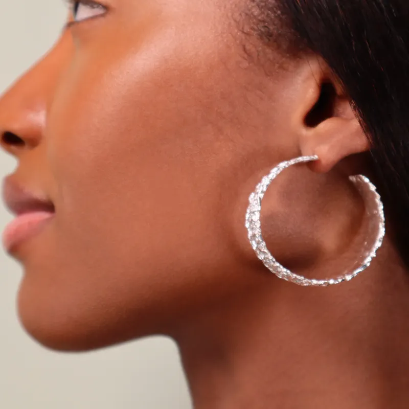 LARGE HAMMERED SILVER HOOPS