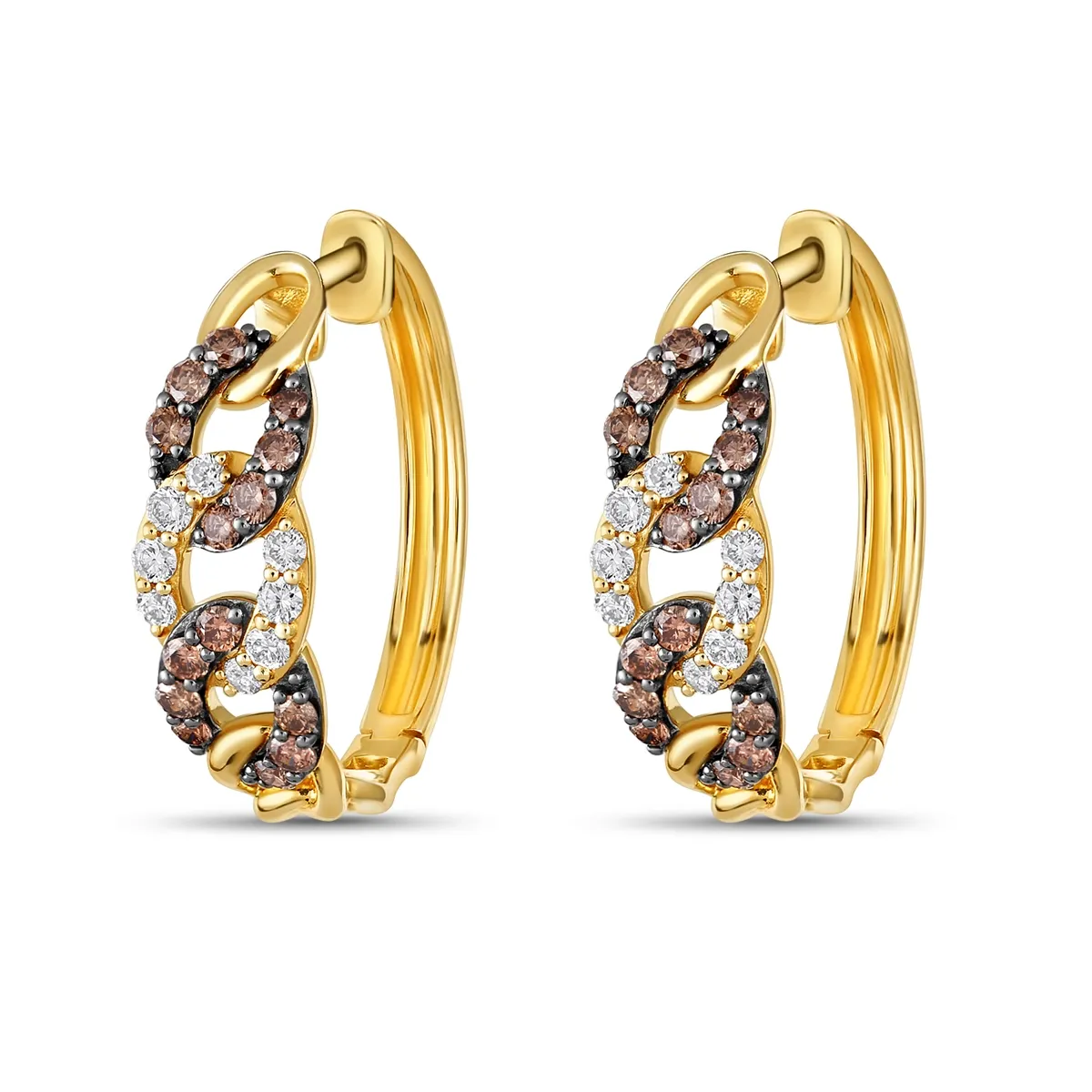 Le Vian 14K Honey Gold Chocolate and Nude Diamond Hoop Earrings, Link Design