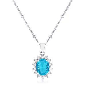 LOVCIA Aqua Blue Petite Royal Oval Pendant with Rhodium Plating
