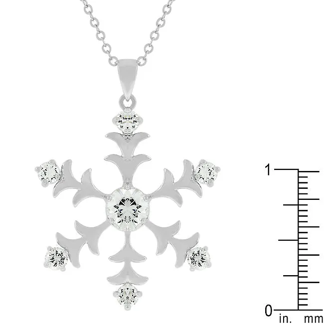 LOVCIA Rhodium Plated Snowflake Necklace with Round Cut Stone
