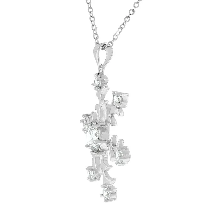 LOVCIA Rhodium Plated Snowflake Necklace with Round Cut Stone