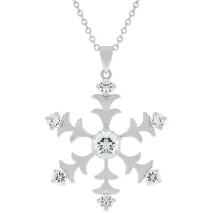 LOVCIA Rhodium Plated Snowflake Necklace with Round Cut Stone