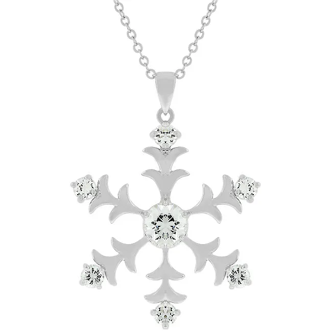 LOVCIA Rhodium Plated Snowflake Necklace with Round Cut Stone