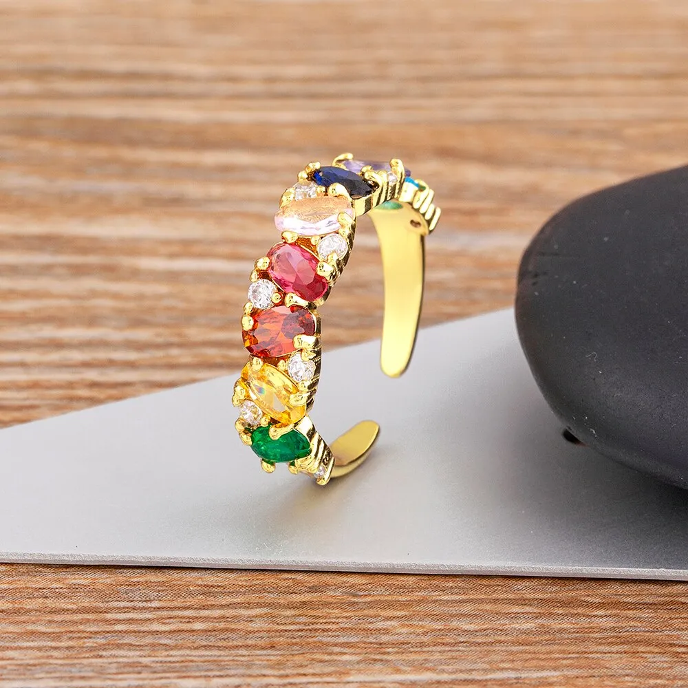 Luxury Cubic Zirconia Shine Colorful Crystal Rings For Women