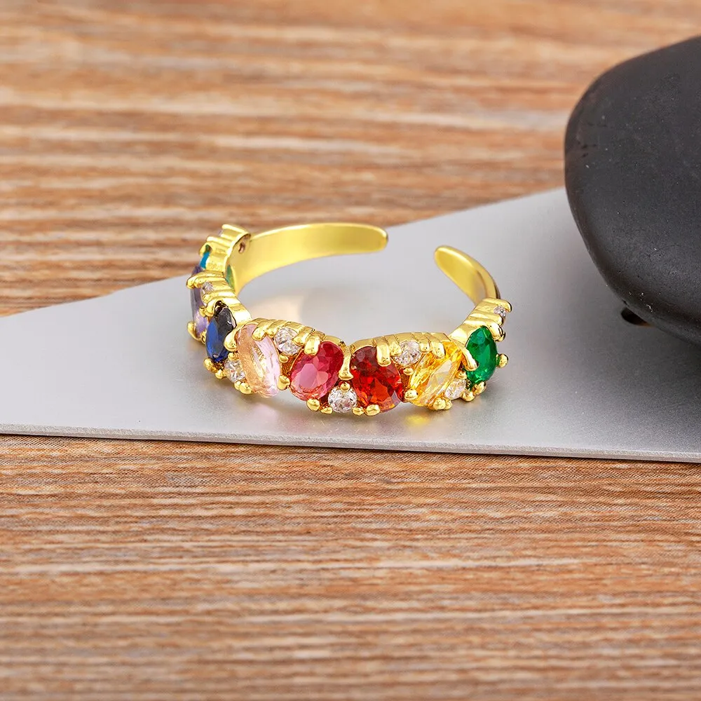 Luxury Cubic Zirconia Shine Colorful Crystal Rings For Women