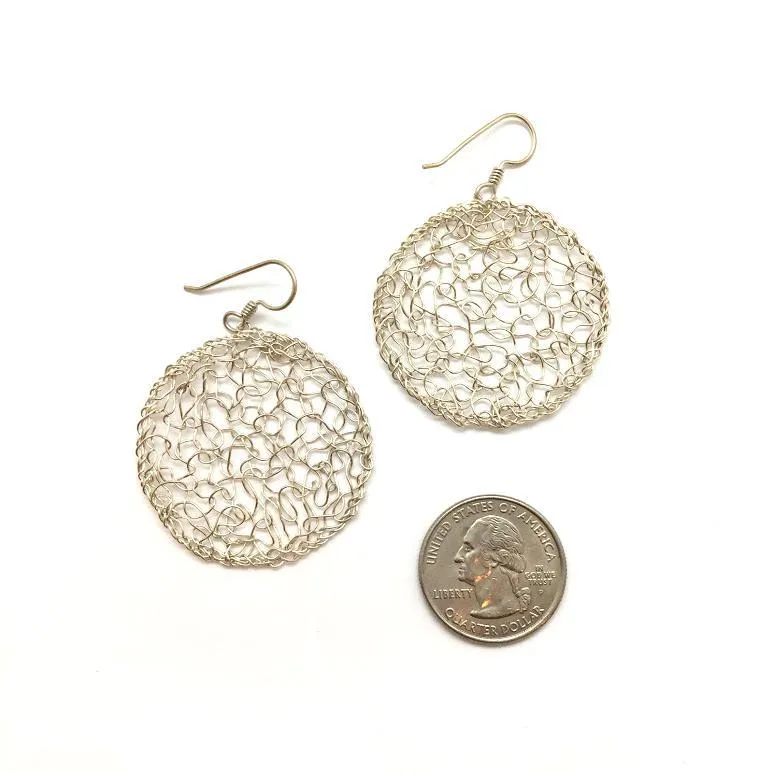 Medium Silver Woven Circle Drops