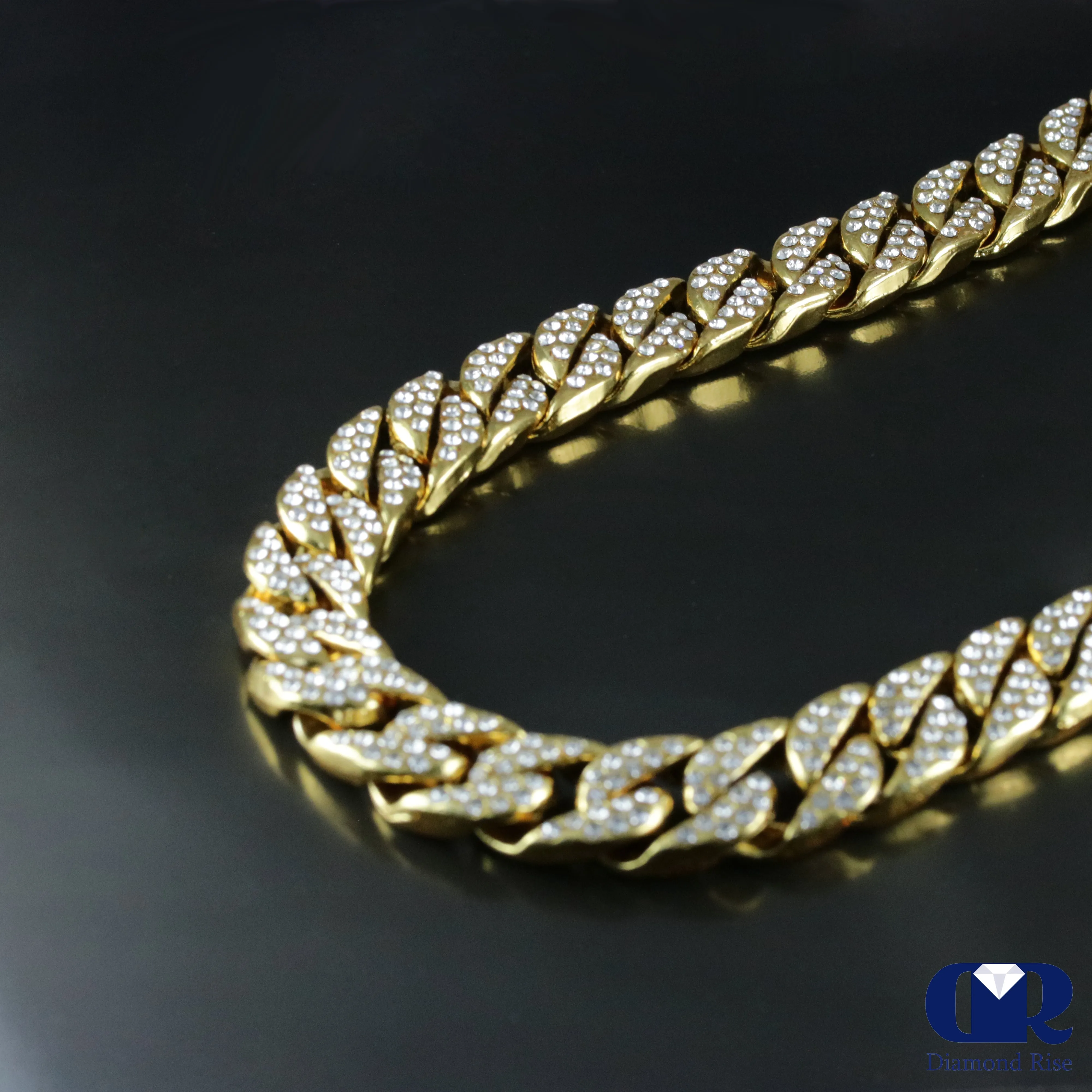 Men's 20 Ct Diamond Cuban Link Chain Necklace 30 Inch 14K Yellow Gold 13 mm