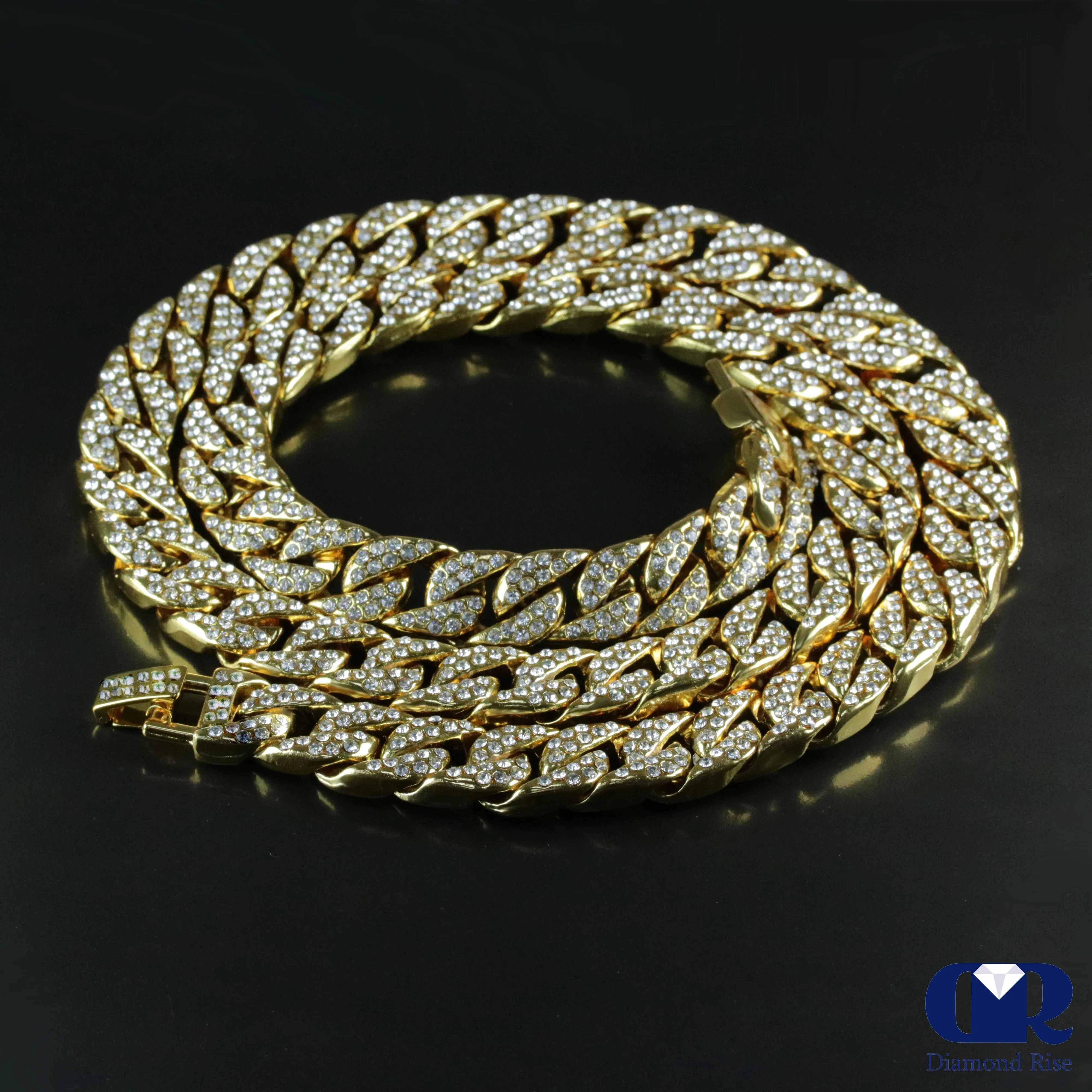 Men's 20 Ct Diamond Cuban Link Chain Necklace 30 Inch 14K Yellow Gold 13 mm