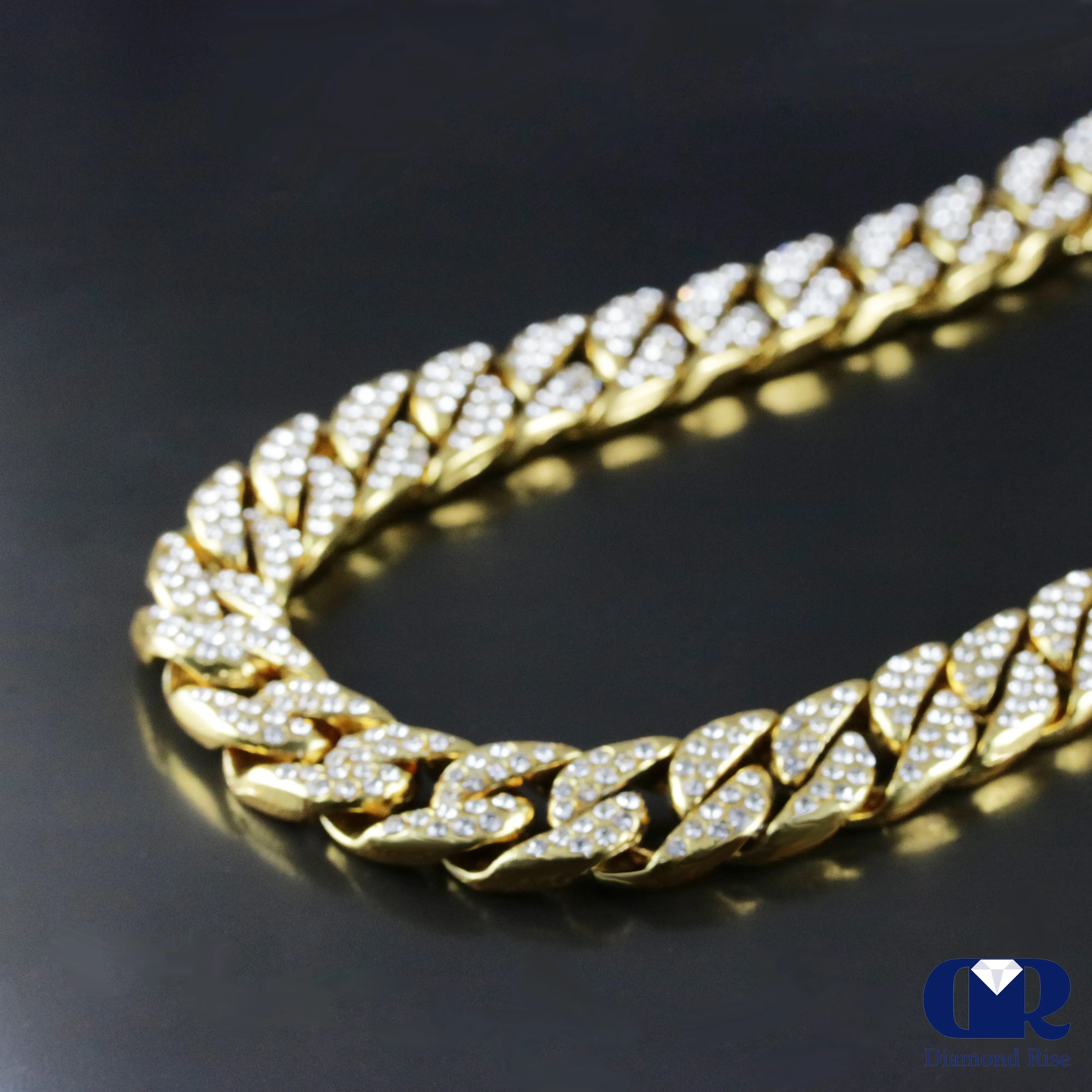 Men's Diamond Cuban Link Chain Necklace 30 Inch In 14K Yellow Gold 15 mm