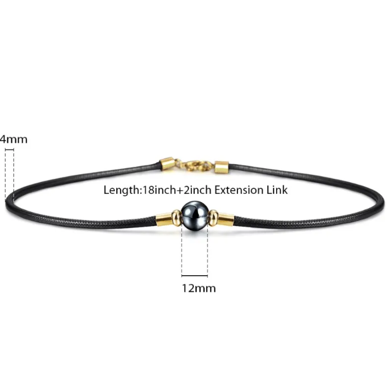 Mens Hematite Stone Leather Choker Necklace