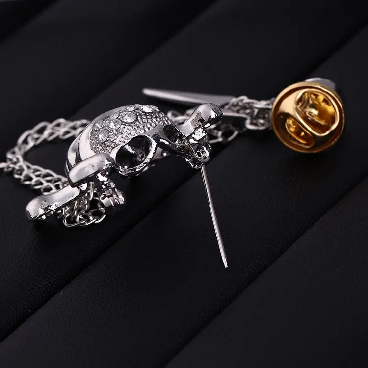 Metal Punk Skull Lightning Tassel Chain Pins and Brooches for Men